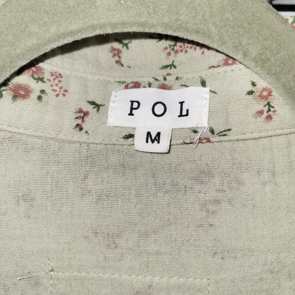 POL Med- EUC- Sage Green With Delicate Floral Print, Cream Crocheted Sleeves - Picture 2 of 6